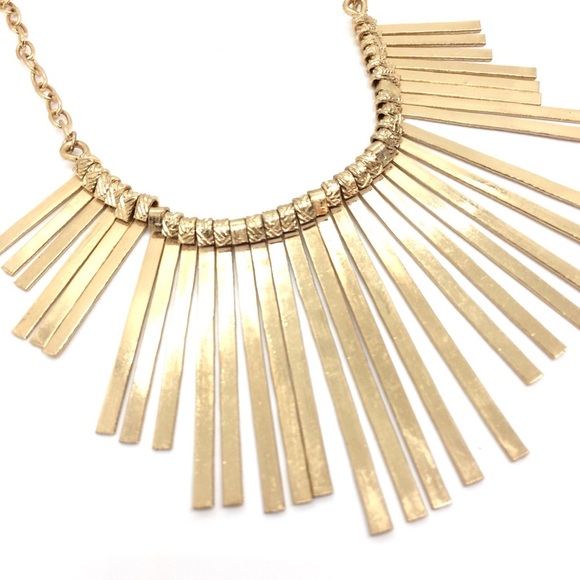 3/$30 GOLD TONE FAN FRINGE TRIBAL BOHEMIAN BIB NECKLACE STARBURST STATEMENT - Picture 13 of 14